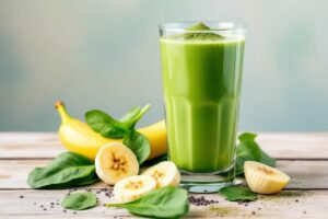 Prepare uma receita com matcha! Que tal um smoothie energizante de matcha com banana e espinafre para um início de dia saudável e saboroso?