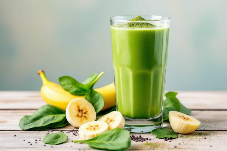 Prepare uma receita com matcha! Que tal um smoothie energizante de matcha com banana e espinafre para um início de dia saudável e saboroso?