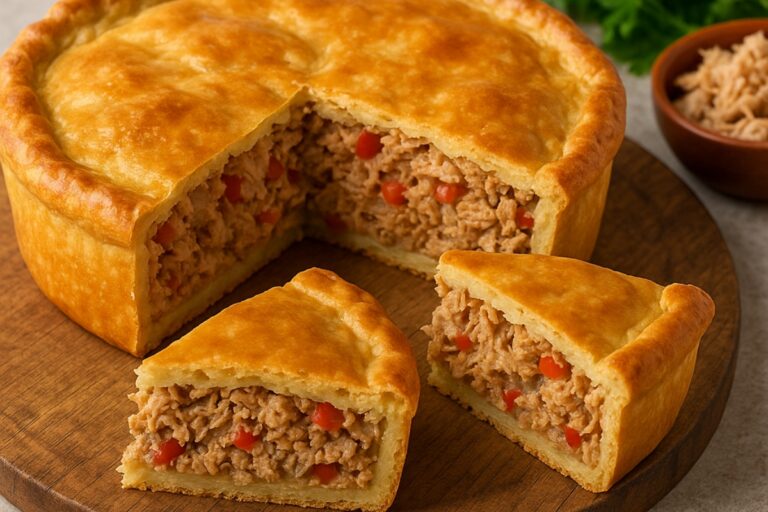 Aprenda a fazer um bolo salgado de atum que derrete na boca, fácil, prático e perfeito para qualquer ocasião.